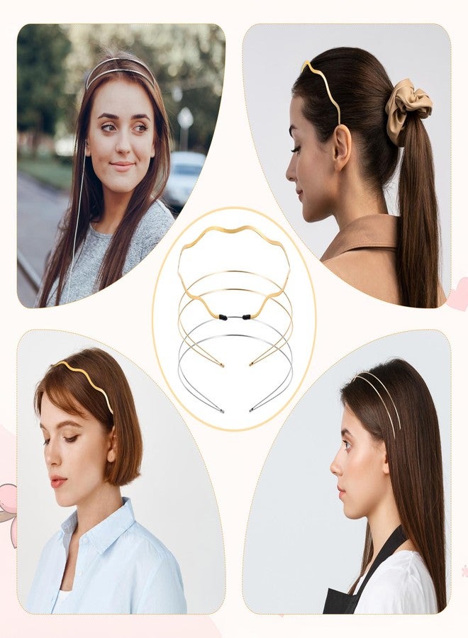 مجموعة Yuomeaz المكونة من 3 قطع من عصابات الرأس المعدنية الرقيقة، عصابة رأس ذهبية، عصابة رأس ذهبية مموجة، عصابة رأس أنيقة مزدوجة الطبقات للنساء لحفلات الزفاف وأعياد الميلاد (2 ذهبية و1 فضية) - Image 3
